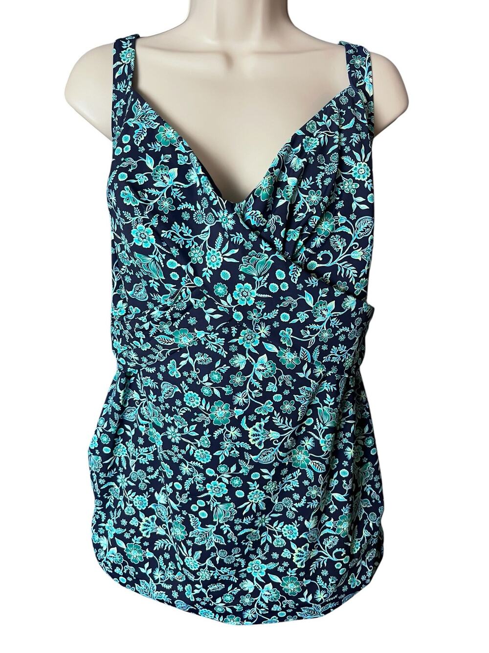 Lands’ End Tankini 26W Blue Green Floral Swimwear Pool Spa Cruisewear Beach